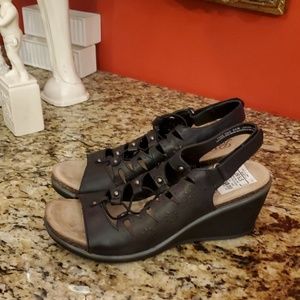 Pure Sole Natalie Ghillie Lace Wedge LeatherSandal